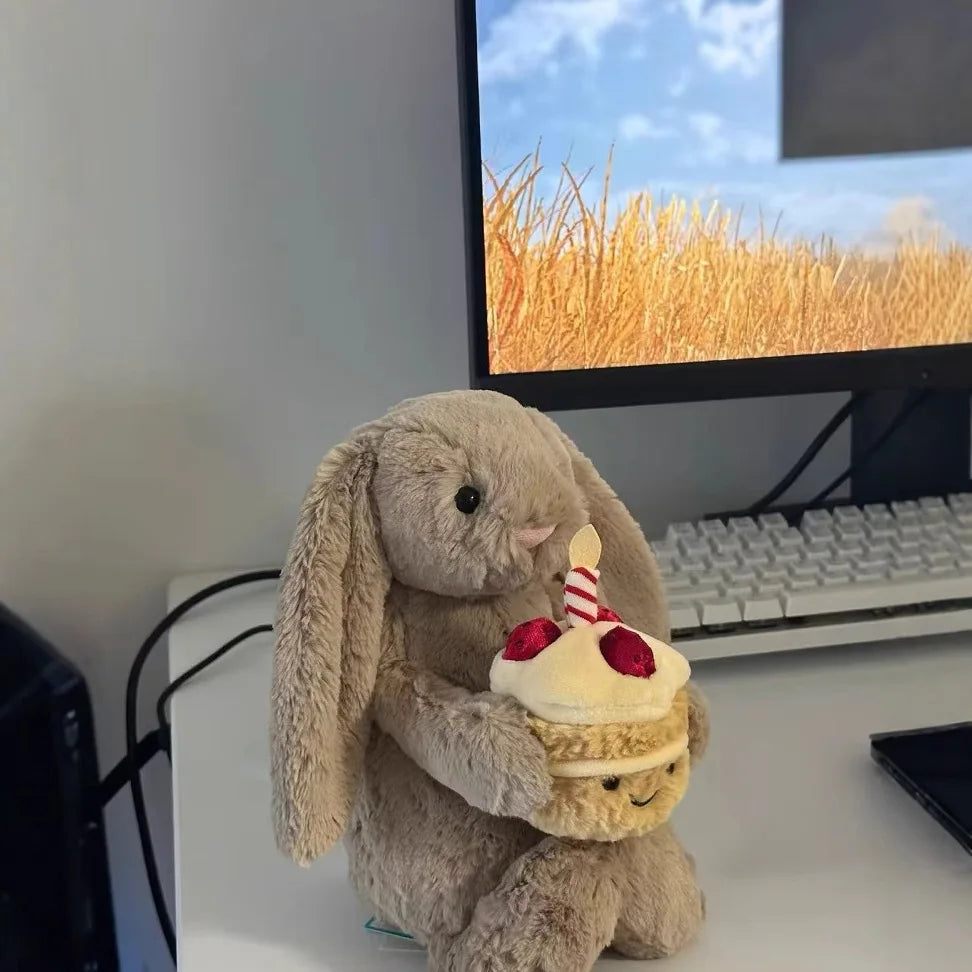 Jellycat Bashful Beige Bunny Birthday Plush Toy with Cupcake