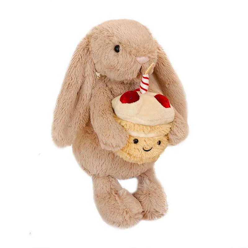 Jellycat Bashful Beige Bunny Birthday Plush Toy with Cupcake