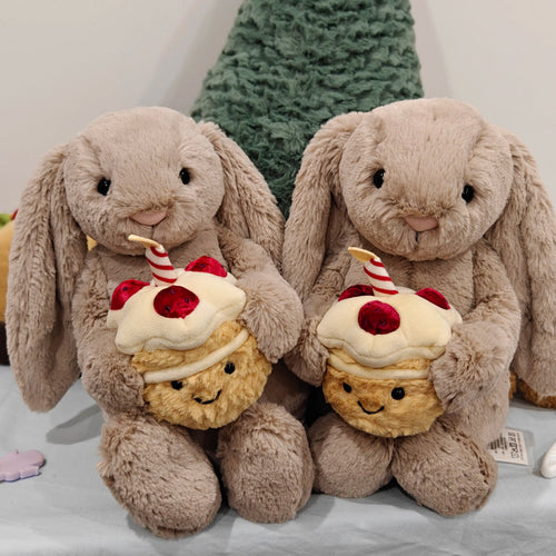 Jellycat Bashful Beige Bunny Birthday Plush Toy with Cupcake